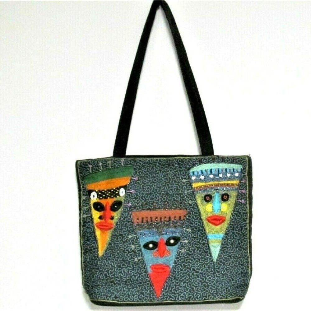 Embroidered Double Strap Large Tote Bag